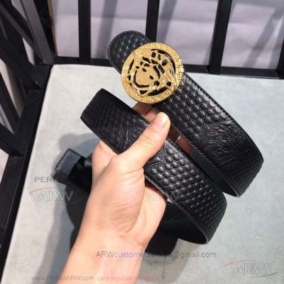 Perfect Replica Versace Leather Belt - Skeleton Gold Medusa Head 